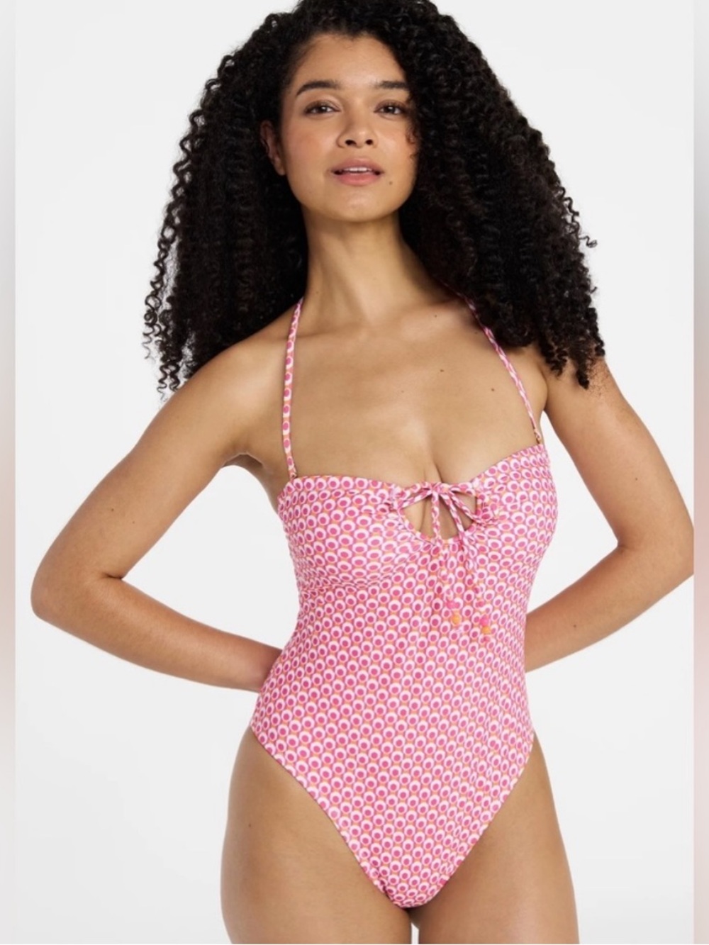 No Boundaries Keyhole One-Piece pink geometric Swimsuit Sz XL